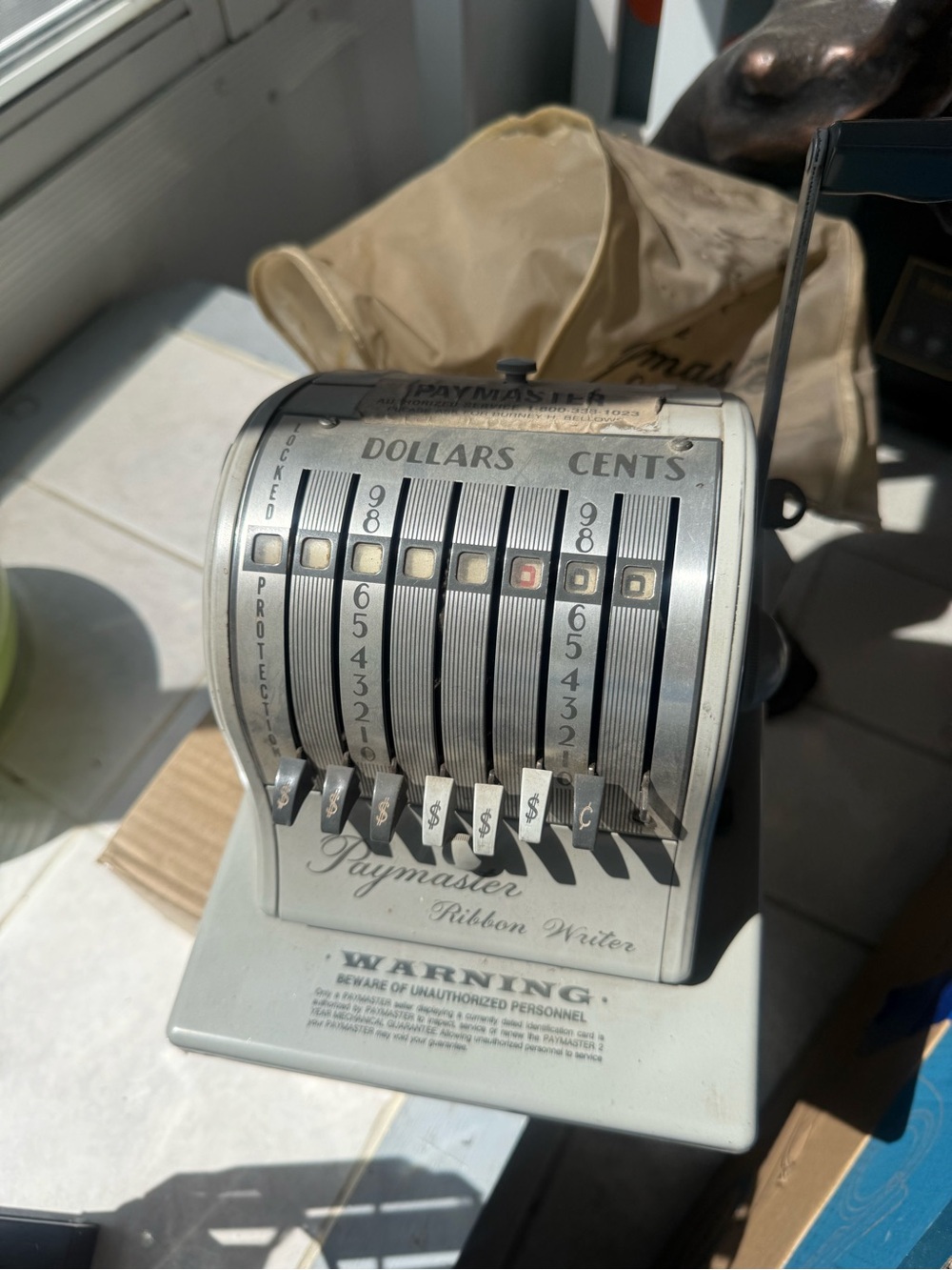 Vintage Working Paymaster Ribbon Writer Check Writer With Key & Cover